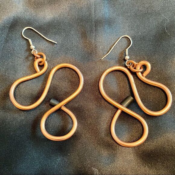 Large Copper Tone Abstract Earrings - Picture 3 of 7